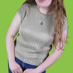 Vintage Lana Lee Gold Crinkle Top Short Sleeve, M